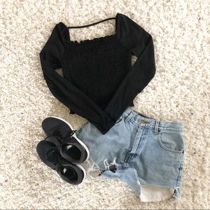 SALE Smocked Black Long Sleeve Top